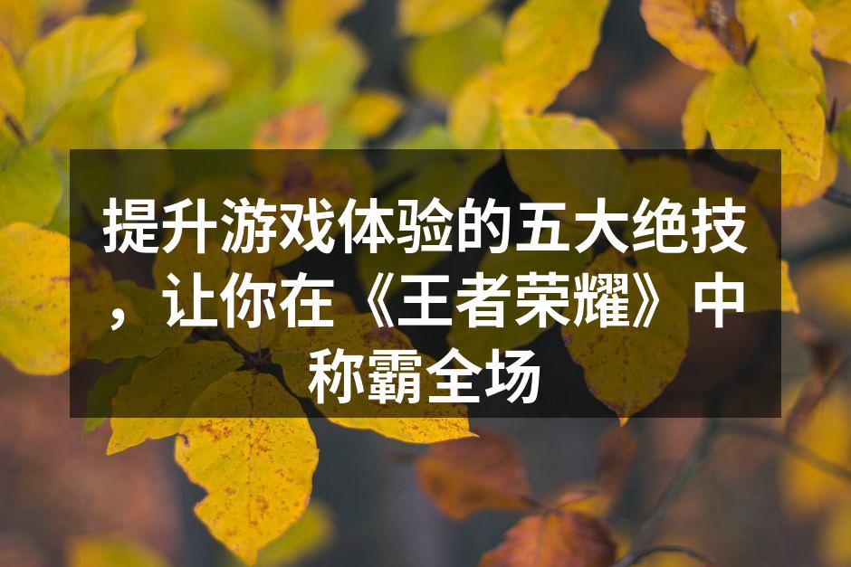 掌握技能组合,制胜关键